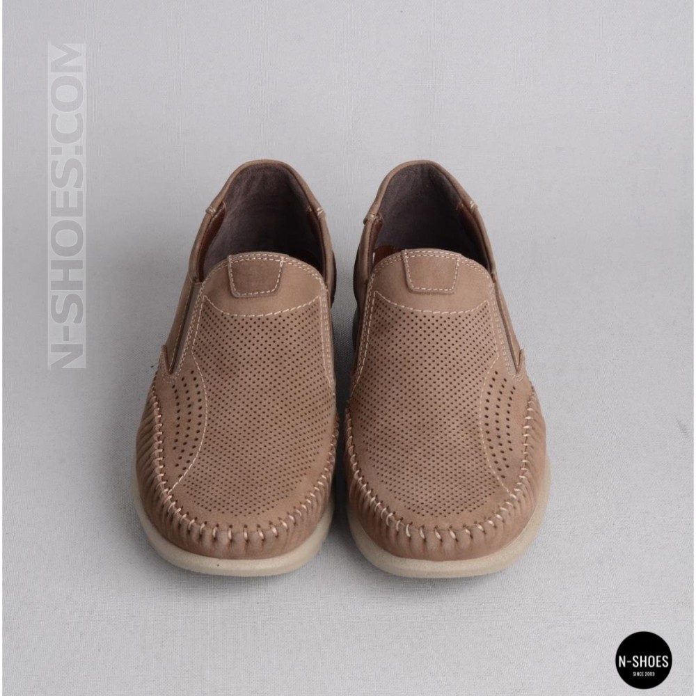 Чоловічі туфлі з перфорацією N-SHOES Man's (Туреччина) 211834 020 beige nubuk 6142