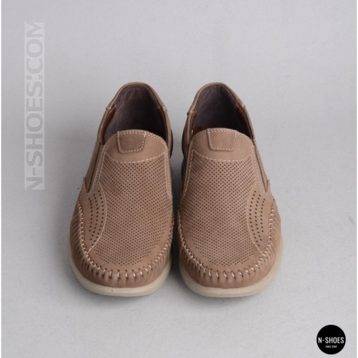 Мужские туфли с перфорацией N-SHOES Man's (Турция) 211834 020 beige nubuk 6142