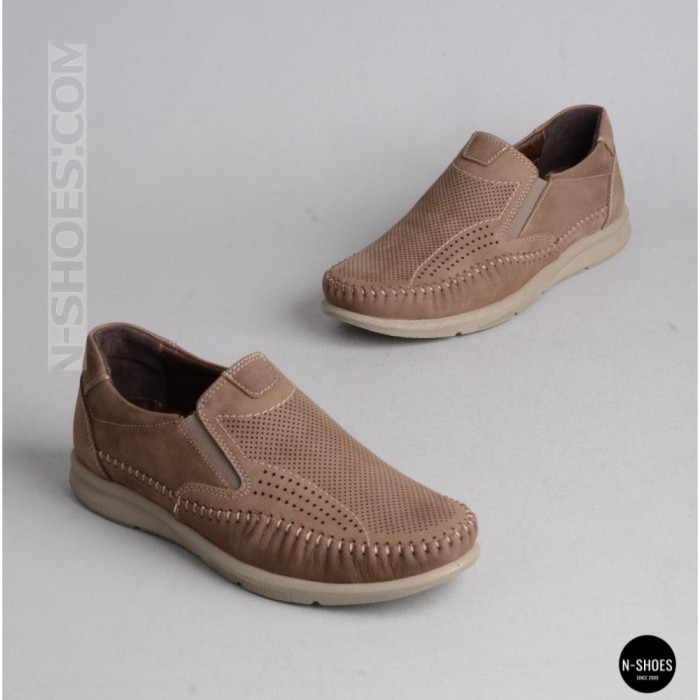 Мужские туфли с перфорацией N-SHOES Man's (Турция) 211834 020 beige nubuk 6142