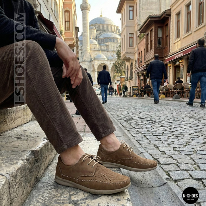 Чоловічі літні шкіряні мокасини на шнурках N-SHOES Mens 185342 021 vizone nubuk 6160