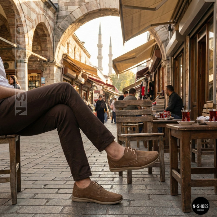 Чоловічі літні шкіряні мокасини на шнурках N-SHOES Mens 185342 021 vizone nubuk 6160