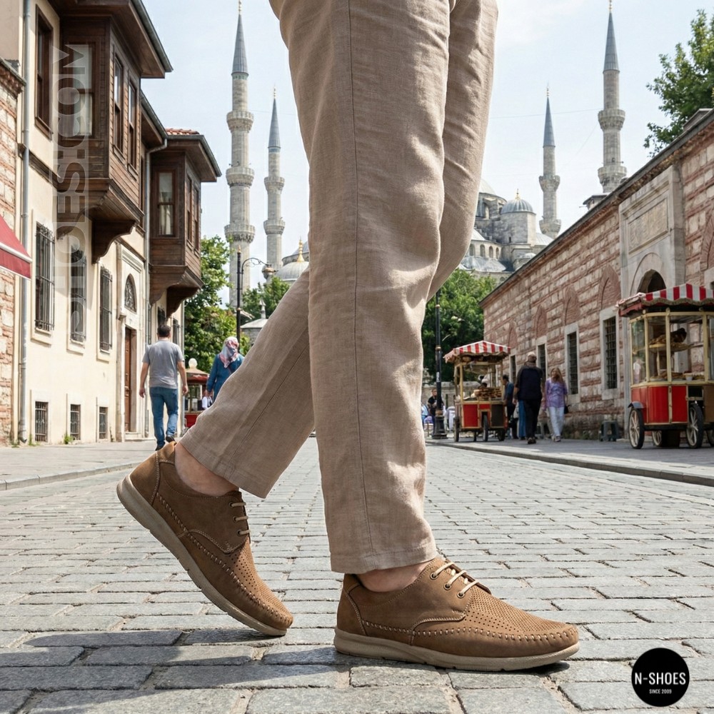 Чоловічі літні шкіряні мокасини на шнурках N-SHOES Mens 185342 021 vizone nubuk 6160