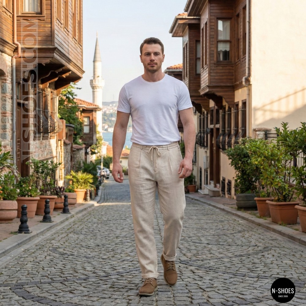 Чоловічі літні шкіряні мокасини на шнурках N-SHOES Mens 185342 021 vizone nubuk 6160