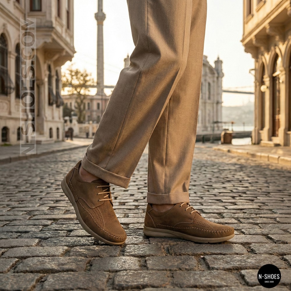 Чоловічі літні шкіряні мокасини на шнурках N-SHOES Mens 185342 021 vizone nubuk 6160