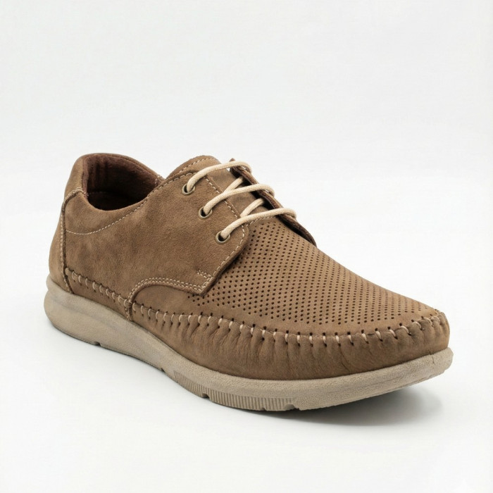 Чоловічі літні шкіряні мокасини на шнурках N-SHOES Mens 185342 021 vizone nubuk 6160