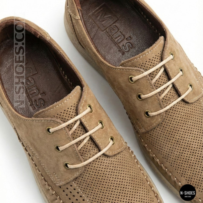 Чоловічі літні шкіряні мокасини на шнурках N-SHOES Mens 185342 021 vizone nubuk 6160