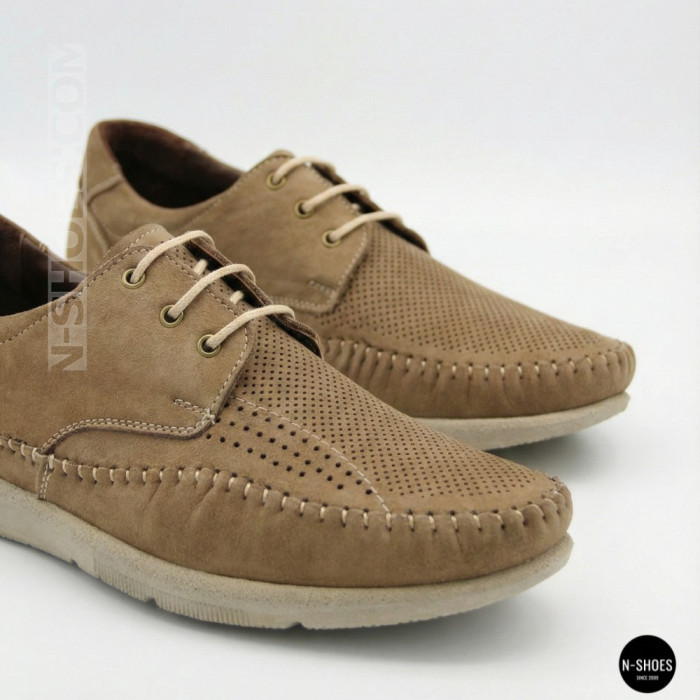 Чоловічі літні шкіряні мокасини на шнурках N-SHOES Mens 185342 021 vizone nubuk 6160