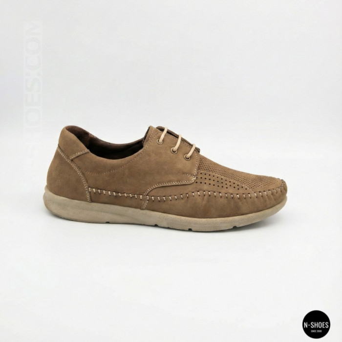 Чоловічі літні шкіряні мокасини на шнурках N-SHOES Mens 185342 021 vizone nubuk 6160