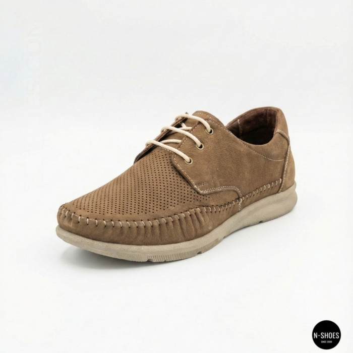 Чоловічі літні шкіряні мокасини на шнурках N-SHOES Mens 185342 021 vizone nubuk 6160
