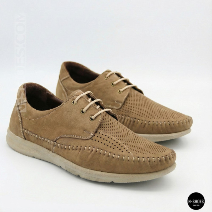 Чоловічі літні шкіряні мокасини на шнурках N-SHOES Mens 185342 021 vizone nubuk 6160