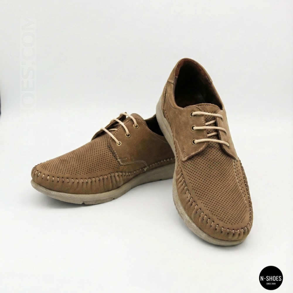 Чоловічі літні шкіряні мокасини на шнурках N-SHOES Mens 185342 021 vizone nubuk 6160