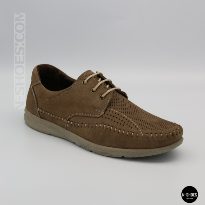 Чоловічі літні шкіряні мокасини на шнурках N-SHOES Mens 185342 021 vizone nubuk 6160