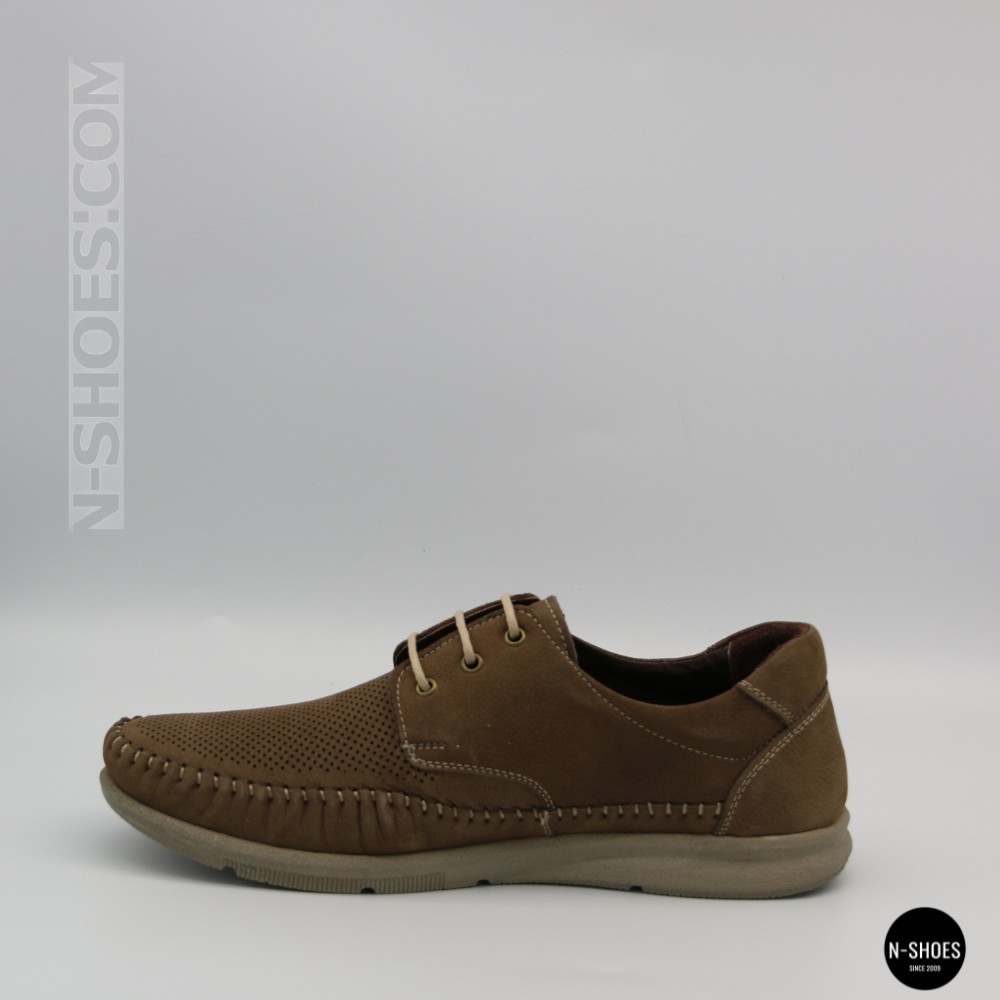 Чоловічі літні шкіряні мокасини на шнурках N-SHOES Mens 185342 021 vizone nubuk 6160