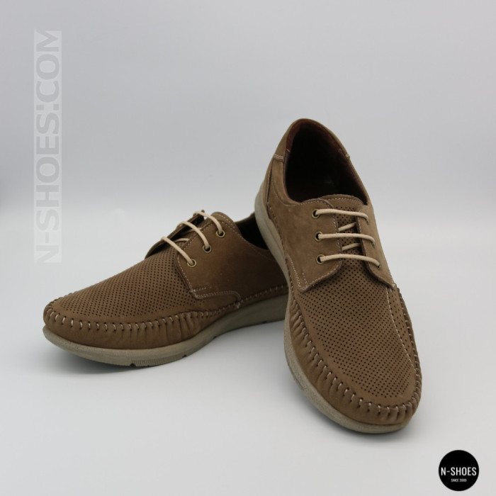 Чоловічі літні шкіряні мокасини на шнурках N-SHOES Mens 185342 021 vizone nubuk 6160
