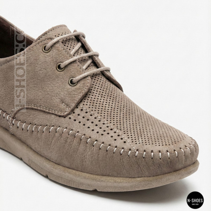 Чоловічі літні шкіряні мокасини на шнурках N-SHOES Mens 185342 021 vizone nubuk 6160