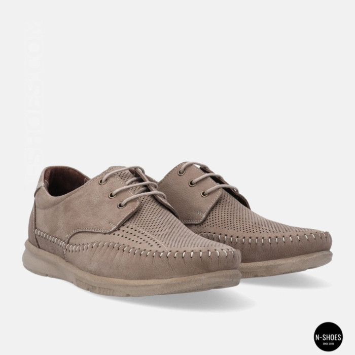 Чоловічі літні шкіряні мокасини на шнурках N-SHOES Mens 185342 021 vizone nubuk 6160
