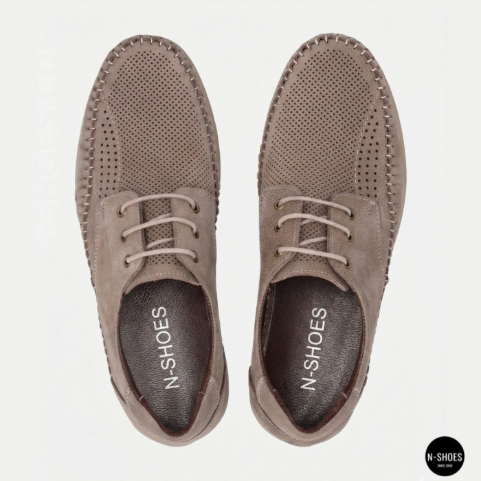Чоловічі літні шкіряні мокасини на шнурках N-SHOES Mens 185342 021 vizone nubuk 6160