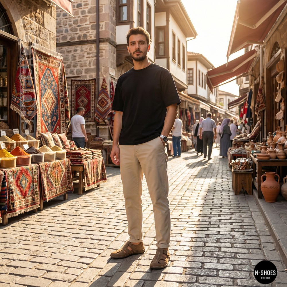 Бежеві чоловічі шкіряні туфлі-мокасини на липучці 211818 041 beige nubuk 6161