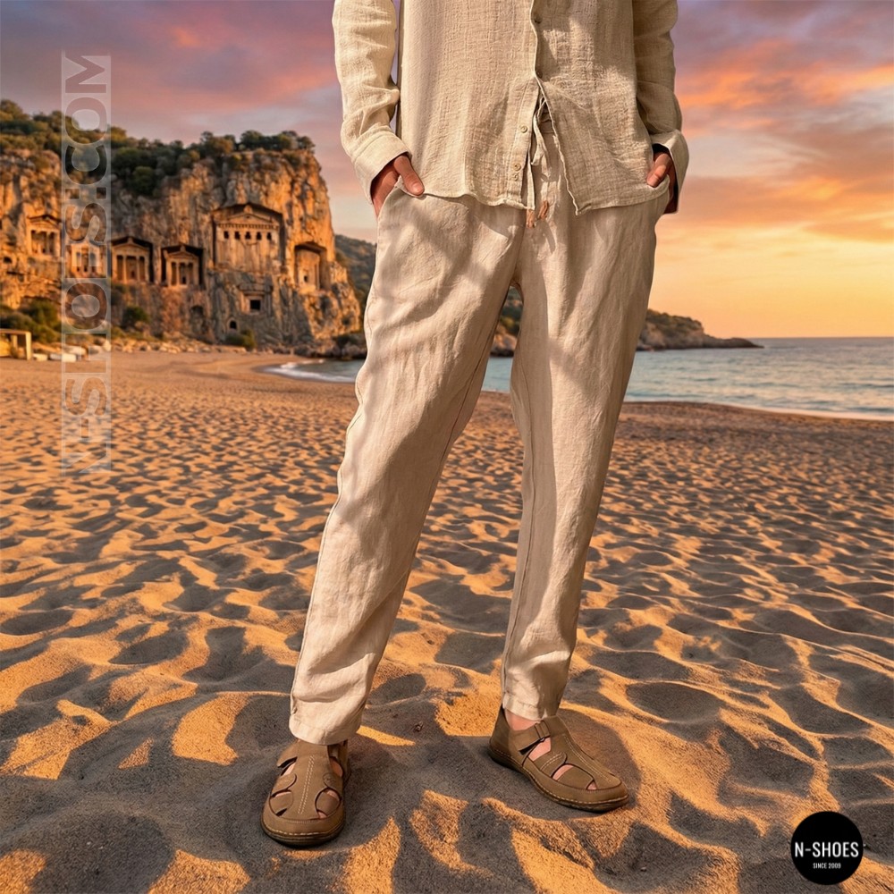 Бежеві чоловічі шкіряні туфлі-мокасини на липучці 211818 041 beige nubuk 6161