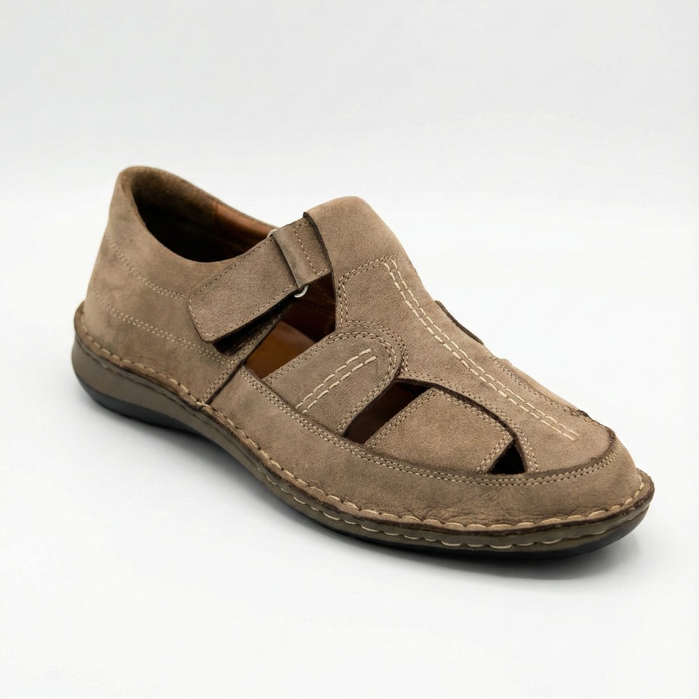 Бежеві чоловічі шкіряні туфлі-мокасини на липучці 211818 041 beige nubuk 6161