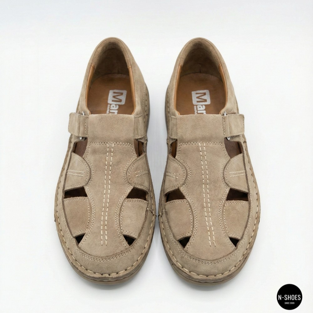 Бежеві чоловічі шкіряні туфлі-мокасини на липучці 211818 041 beige nubuk 6161