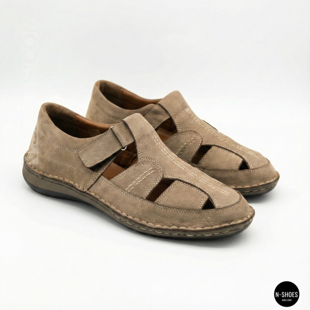 Бежеві чоловічі шкіряні туфлі-мокасини на липучці 211818 041 beige nubuk 6161