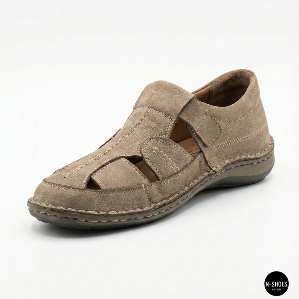 Бежеві чоловічі шкіряні туфлі-мокасини на липучці 211818 041 beige nubuk 6161