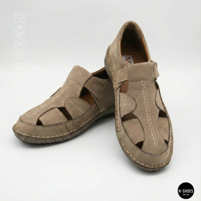 Бежеві чоловічі шкіряні туфлі-мокасини на липучці 211818 041 beige nubuk 6161