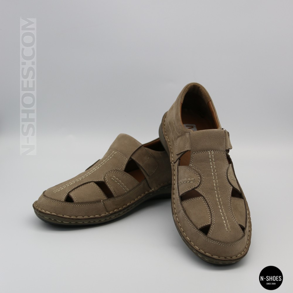 Бежеві чоловічі шкіряні туфлі-мокасини на липучці 211818 041 beige nubuk 6161