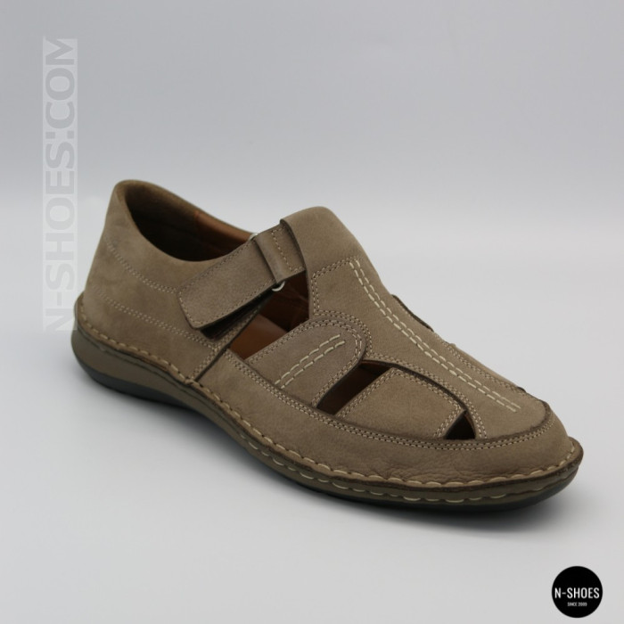 Бежеві чоловічі шкіряні туфлі-мокасини на липучці 211818 041 beige nubuk 6161