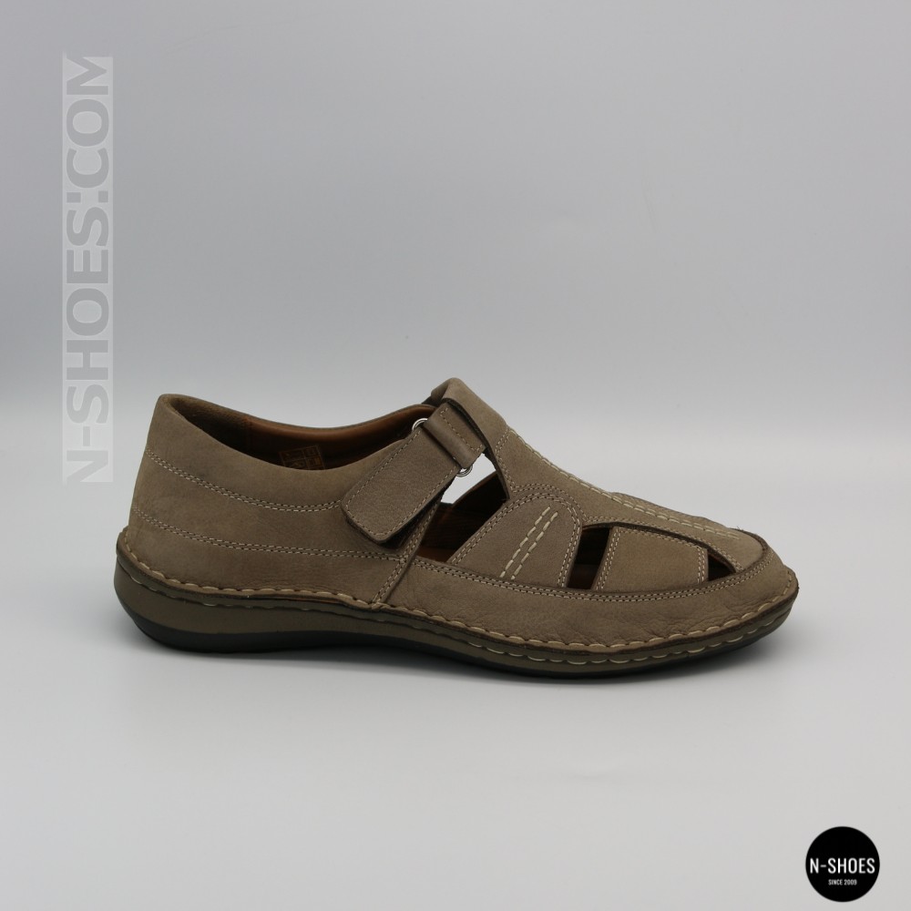 Бежеві чоловічі шкіряні туфлі-мокасини на липучці 211818 041 beige nubuk 6161