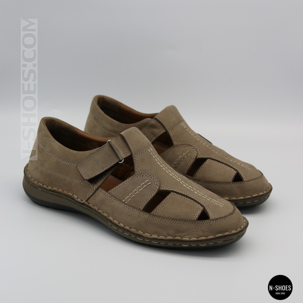 Бежеві чоловічі шкіряні туфлі-мокасини на липучці 211818 041 beige nubuk 6161