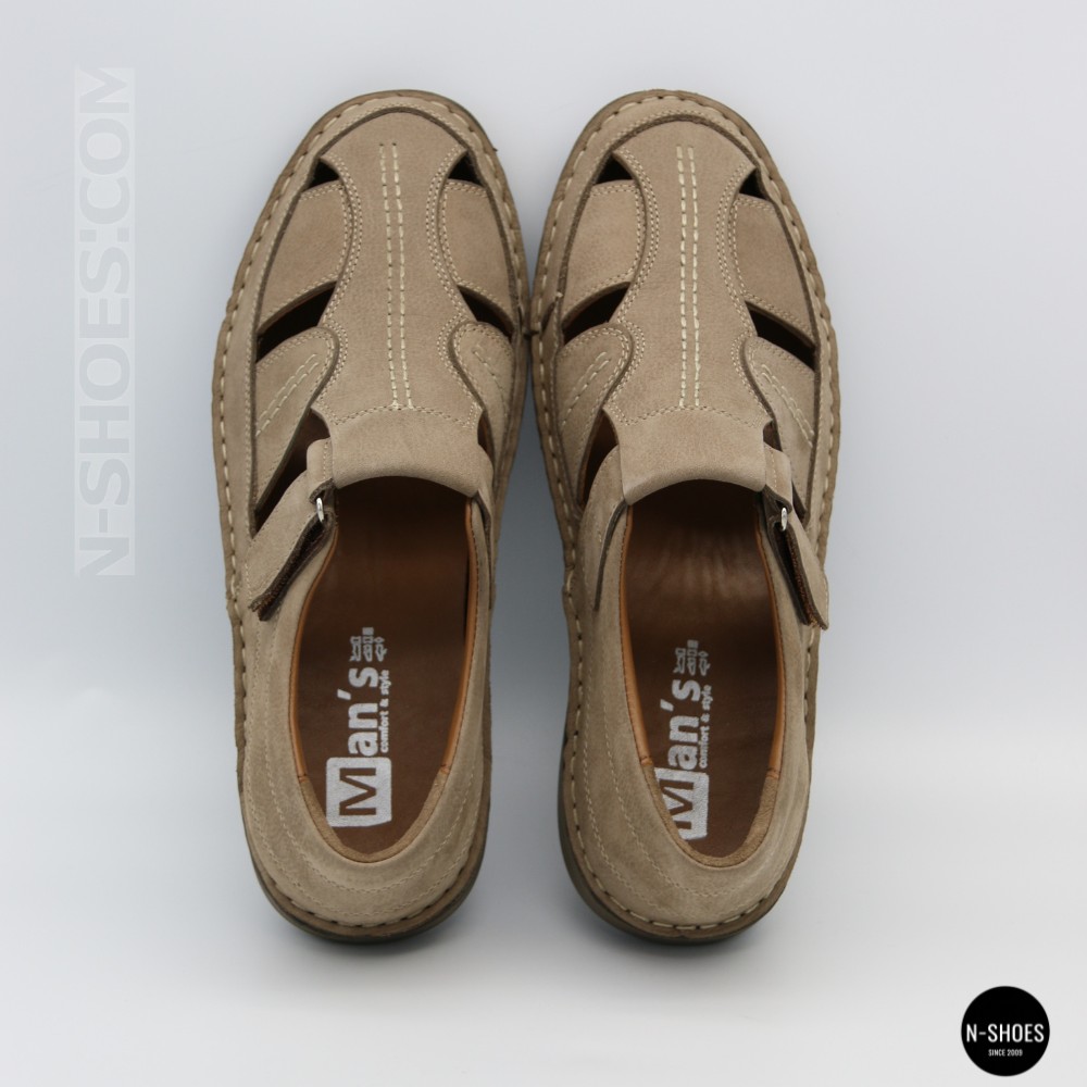 Бежеві чоловічі шкіряні туфлі-мокасини на липучці 211818 041 beige nubuk 6161