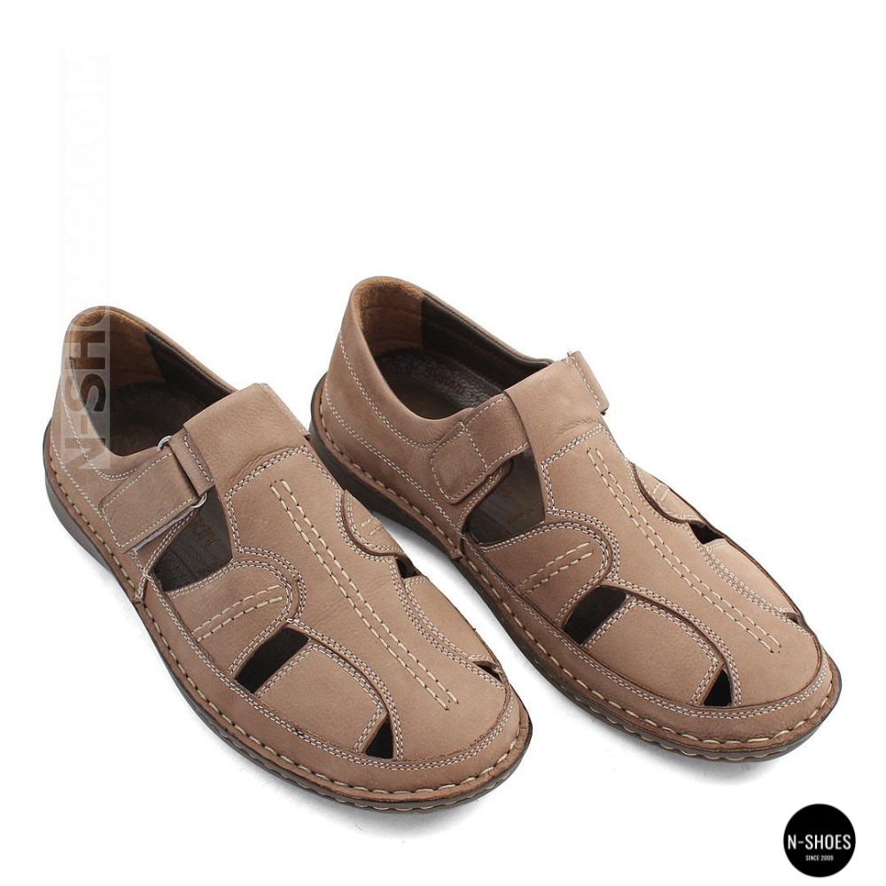 Бежеві чоловічі шкіряні туфлі-мокасини на липучці 211818 041 beige nubuk 6161