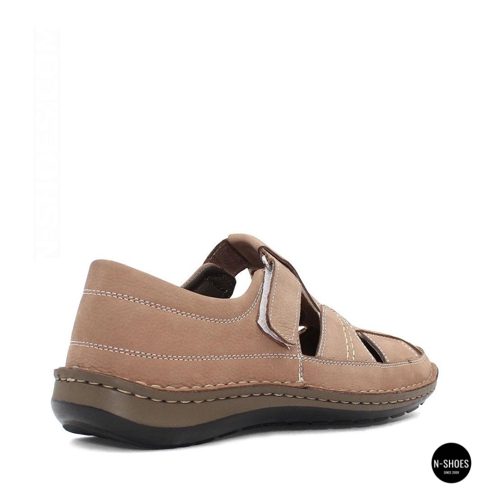 Бежеві чоловічі шкіряні туфлі-мокасини на липучці 211818 041 beige nubuk 6161