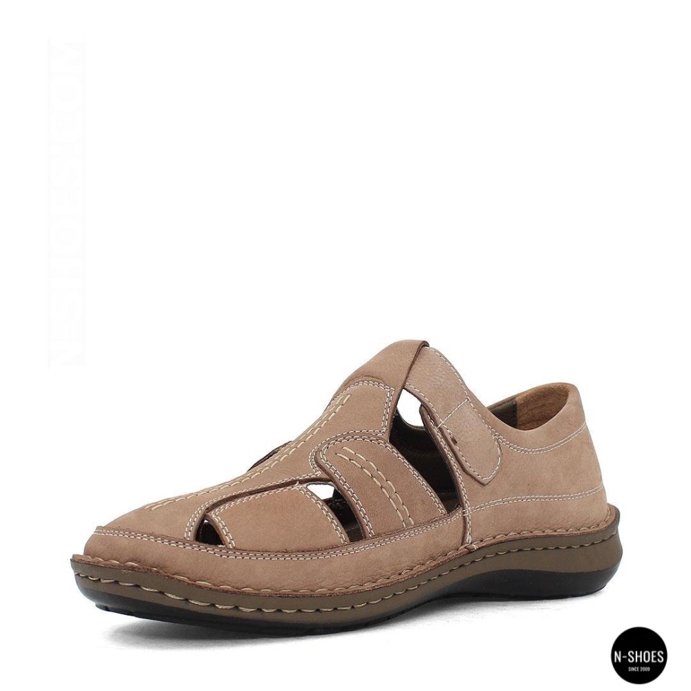 Бежеві чоловічі шкіряні туфлі-мокасини на липучці 211818 041 beige nubuk 6161