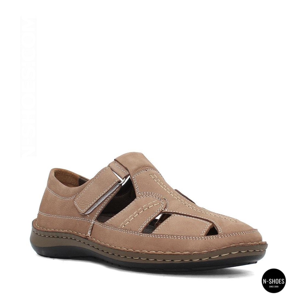 Бежеві чоловічі шкіряні туфлі-мокасини на липучці 211818 041 beige nubuk 6161