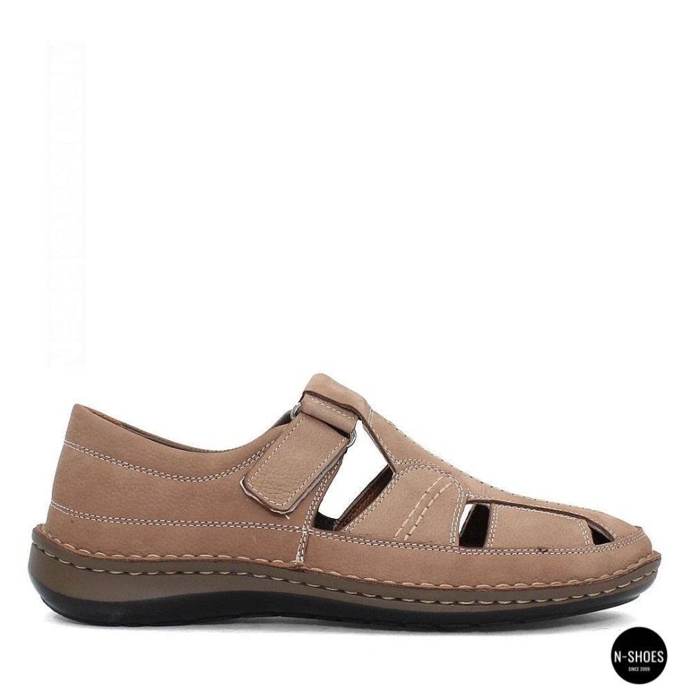 Бежеві чоловічі шкіряні туфлі-мокасини на липучці 211818 041 beige nubuk 6161