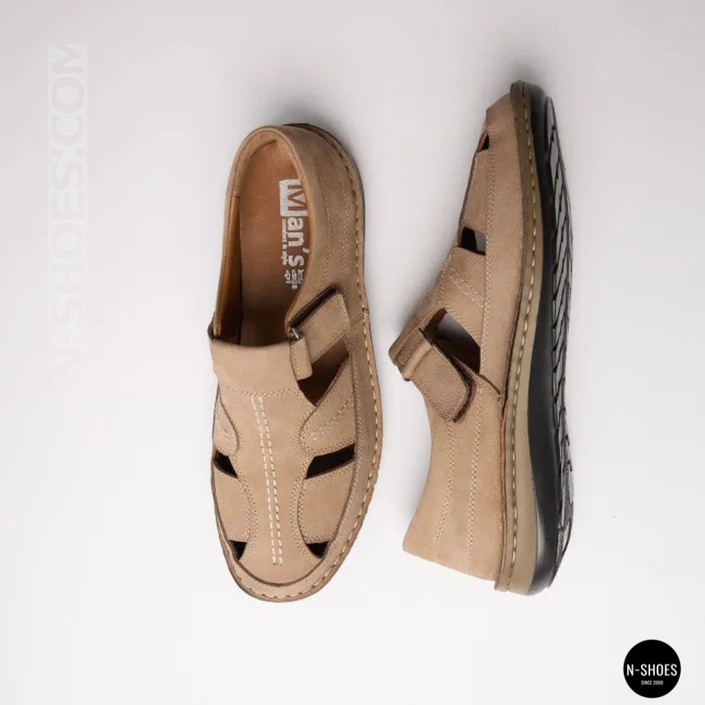 Бежеві чоловічі шкіряні туфлі-мокасини на липучці 211818 041 beige nubuk 6161