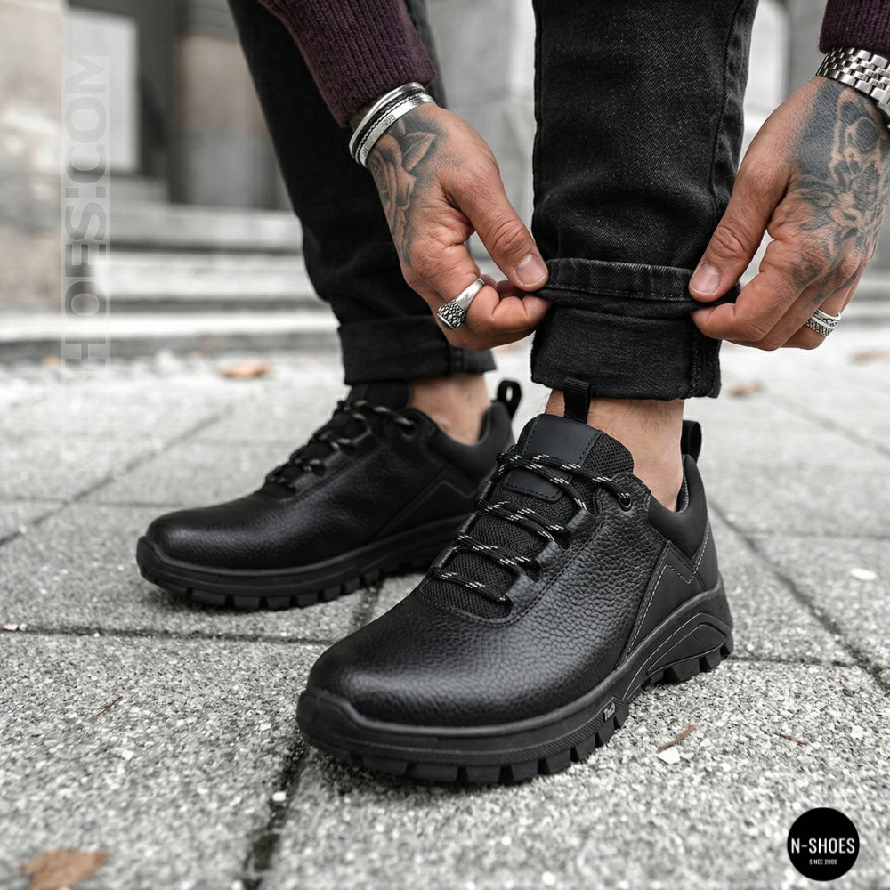 Чоловічі чорні шкіряні кросівки демісезонні Alex Bens 03-vm-340-1-03-6180