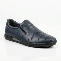 Чоловічі сині літні туфлі-мокасини з перфорацією N-SHOES Mens 211850 6182 із натуральної шкіри, без шнурівки, від турецького виробника в стилі Geox