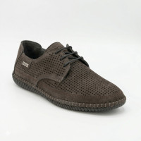Мужские летние туфли-мокасины N-SHOES Mens 211832 177 grey nubuk 6195 из натурального серого нубука на шнуровке в стиле ECCO Casual Comfort