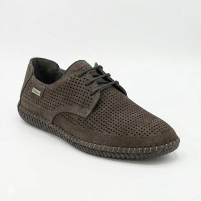 N-SHOES Men's 211832 177 grey nubuk 6195 summer moccasin shoes made of genuine grey nubuck with laces in the ECCO Casual Comfort style N-SHOES Men's 211832 177 grey nubuk 6195 summer moccasin shoes made of genuine grey nubuck with laces in the ECCO Casual Comfort style