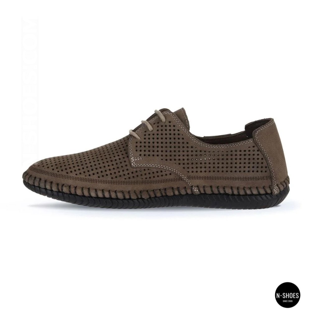 Мужские летние туфли-мокасины из серого нубука Mens 211832 177 grey nubuk 6195