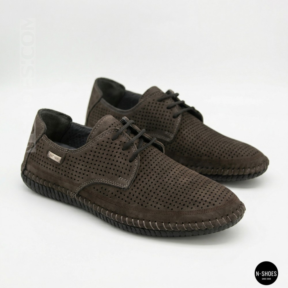 Мужские летние туфли-мокасины из серого нубука Mens 211832 177 grey nubuk 6195