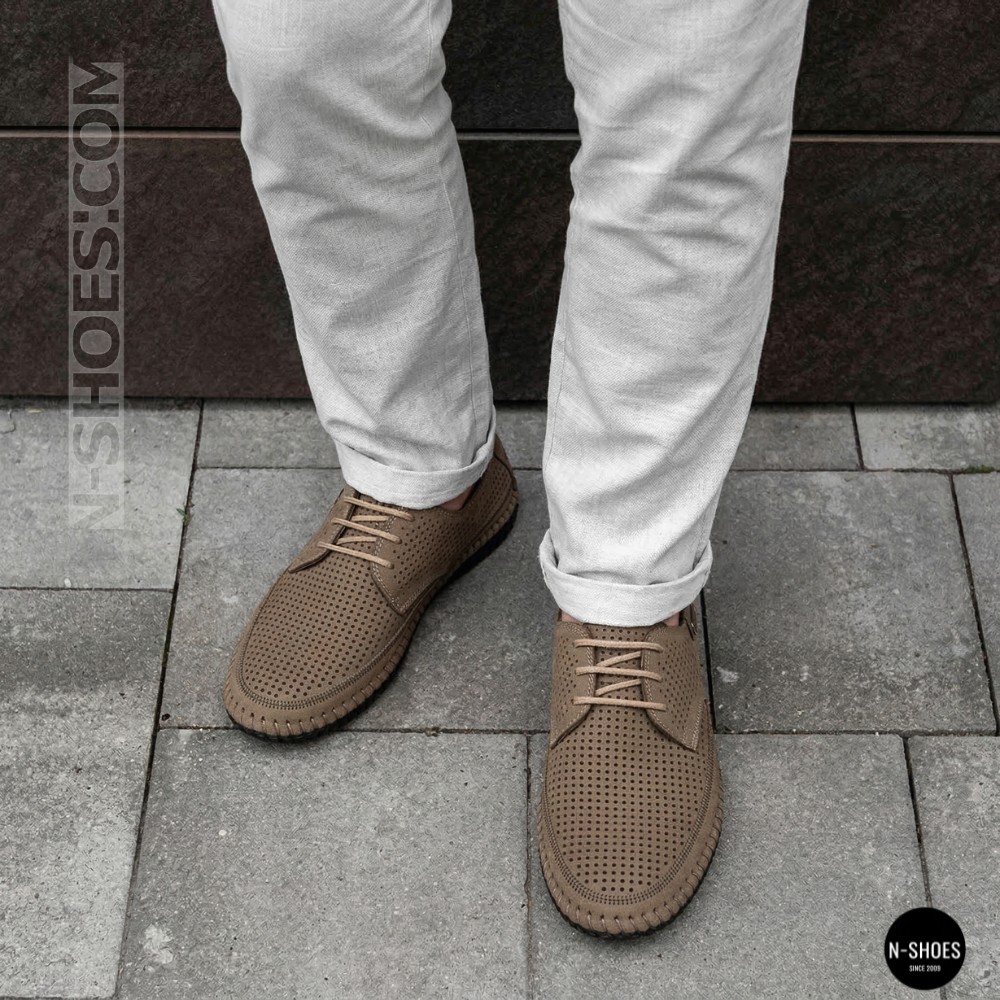 Чоловічі літні бежеві шкіряні мокасини N-SHOES Mens 211829 177 beige nubuk 6196