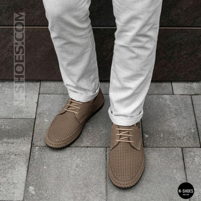 Чоловічі літні бежеві шкіряні мокасини N-SHOES Mens 211829 177 beige nubuk 6196