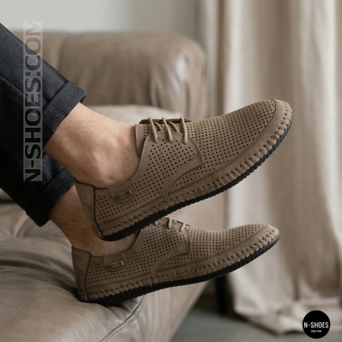 Чоловічі літні бежеві шкіряні мокасини N-SHOES Mens 211829 177 beige nubuk 6196