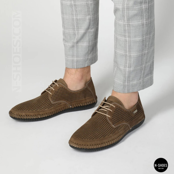 Чоловічі літні бежеві шкіряні мокасини N-SHOES Mens 211829 177 beige nubuk 6196