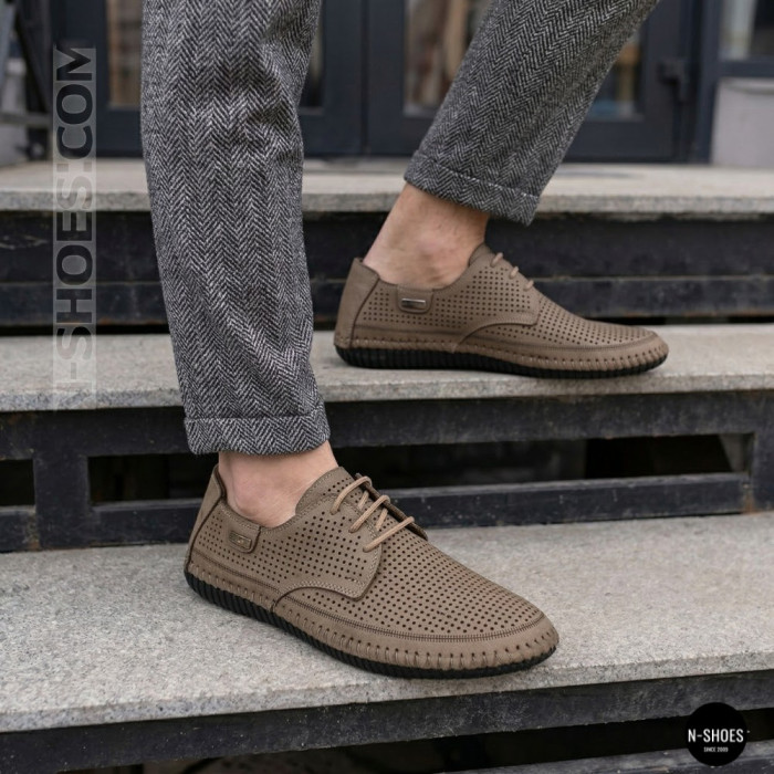 Чоловічі літні бежеві шкіряні мокасини N-SHOES Mens 211829 177 beige nubuk 6196